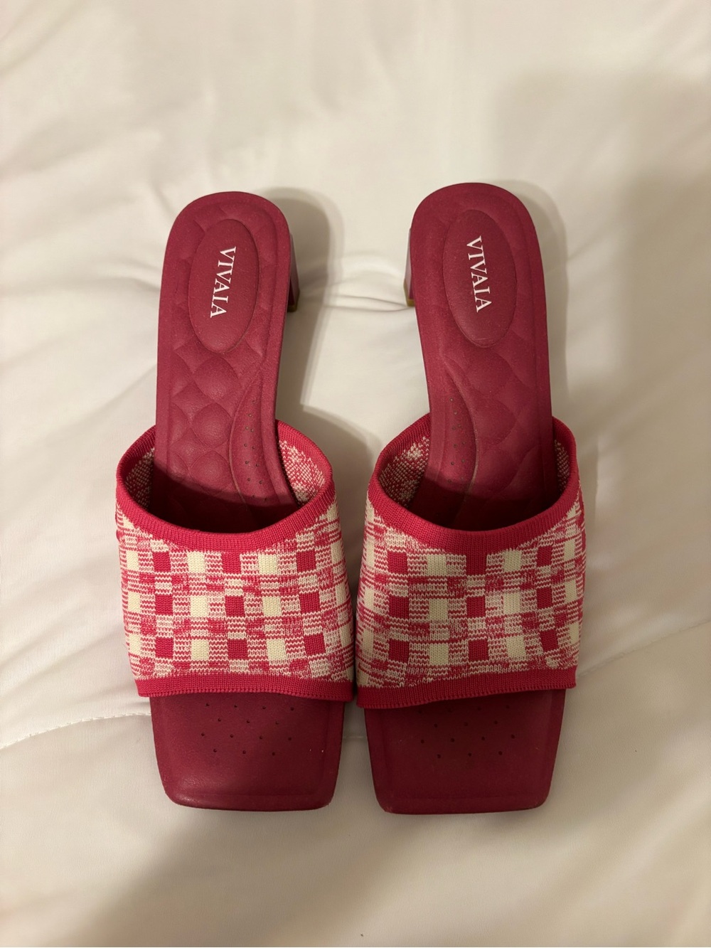 VIVAIA Pink Plaid Knit Square Toe Heeled Mules Women’s 39 / 8